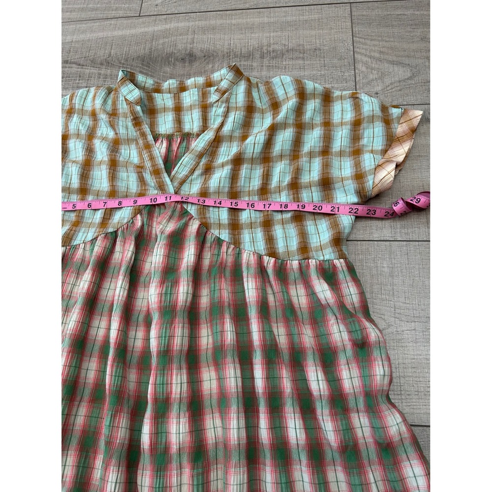 Patchwork Plaid Babydoll Dress Cottagecore Lagenlook Oversized Tunic Medium - Picture 6 of 9
